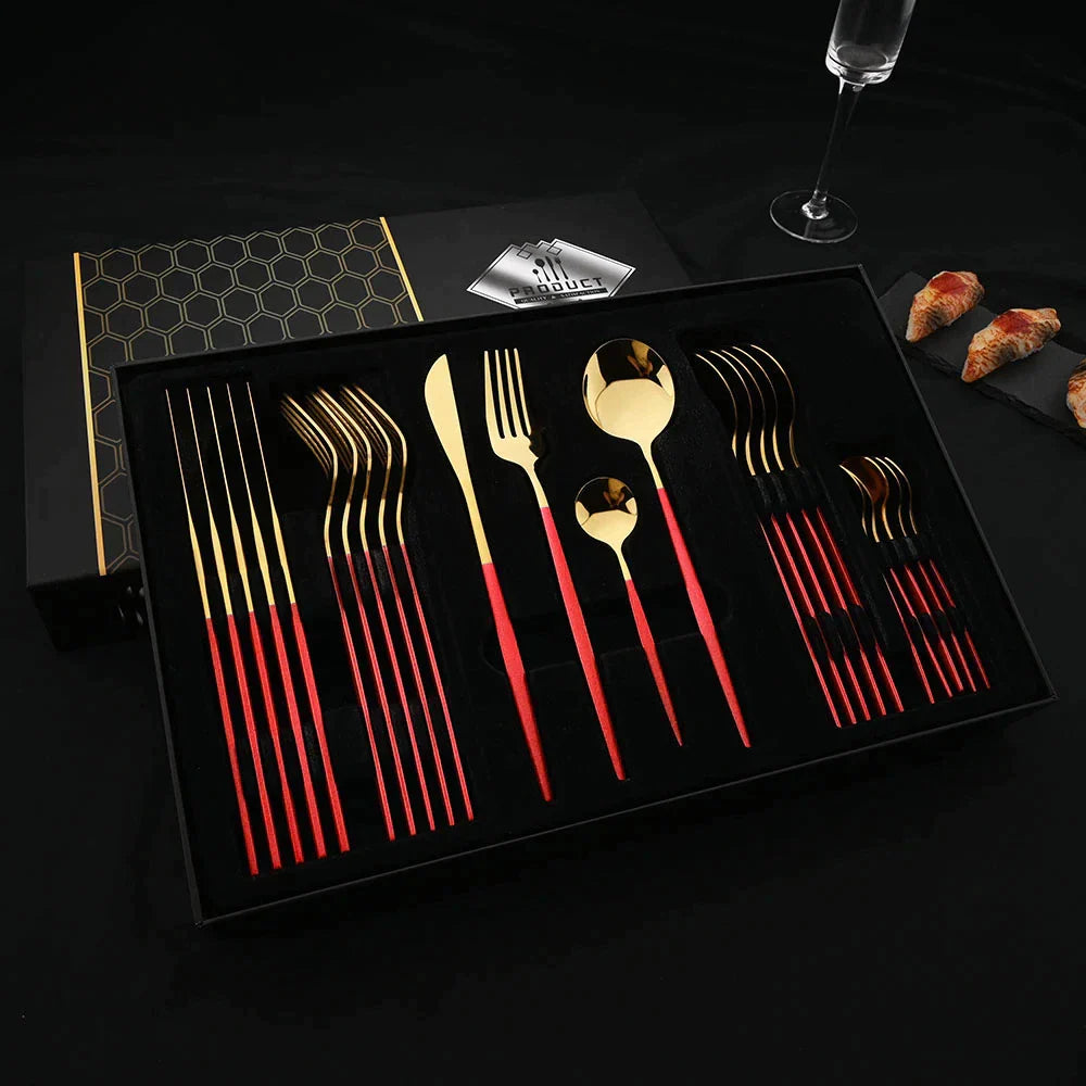 Luxury Red & Golden Flatware Cutlery Set (24pcs)
