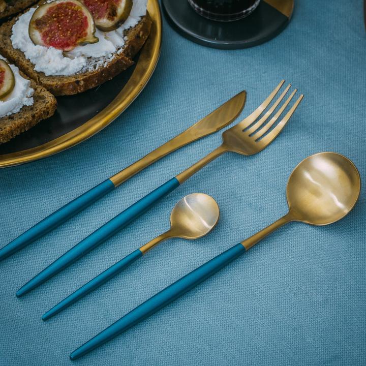 Luxury Blue & Golden Flatware Cutlery Set (4pcs)