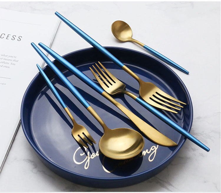 Luxury Blue & Golden Flatware Cutlery Set (24pcs)