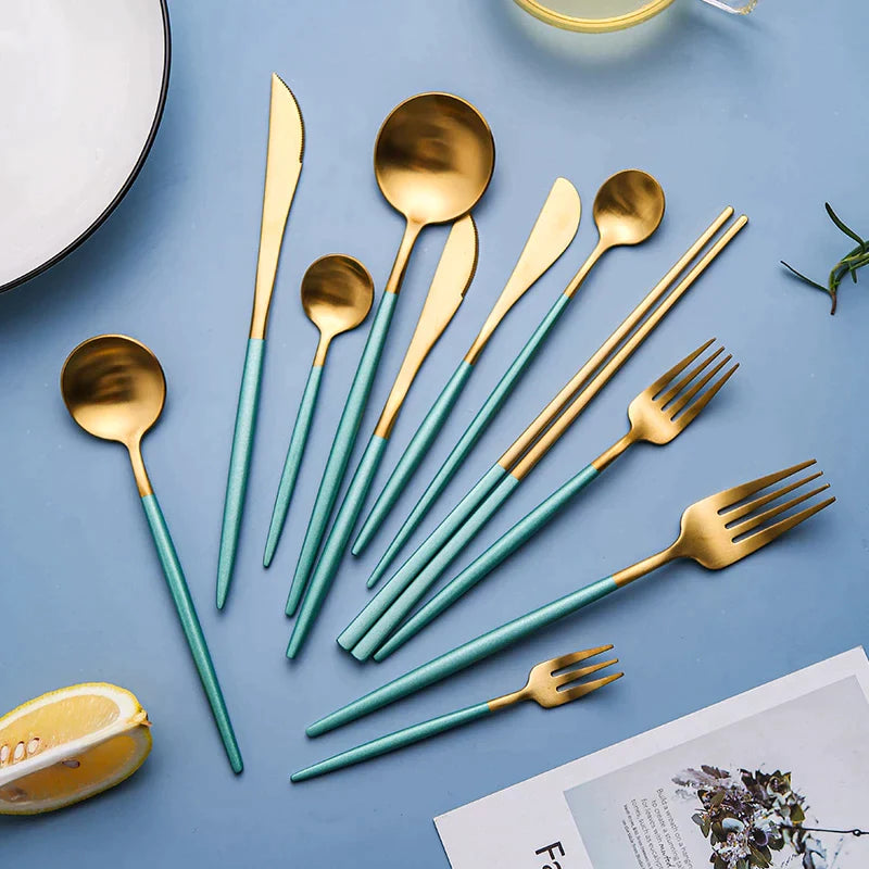 Luxury Green & Golden Flatware Cutlery Set (24pcs)