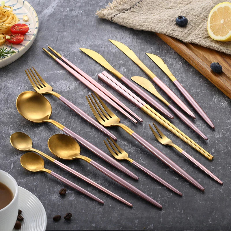 Luxury Pink & Golden Flatware Cutlery Set (24pcs)