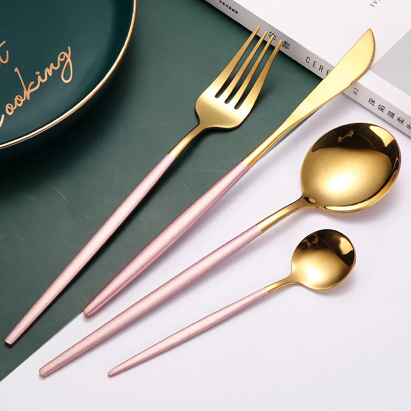 Luxury Pink & Golden Flatware Cutlery Set (4pcs)