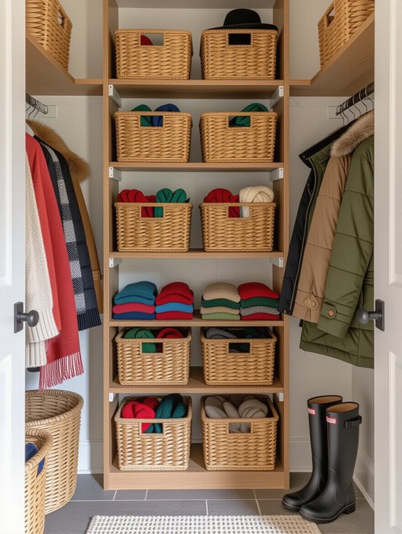baskets for organized mudroom clutter