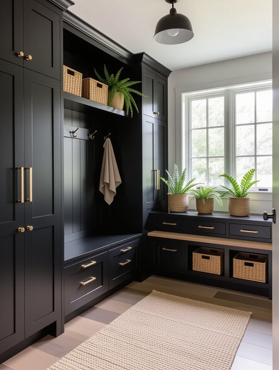 black cabinets natural accents