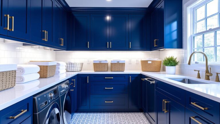 blue laundry room cabinets