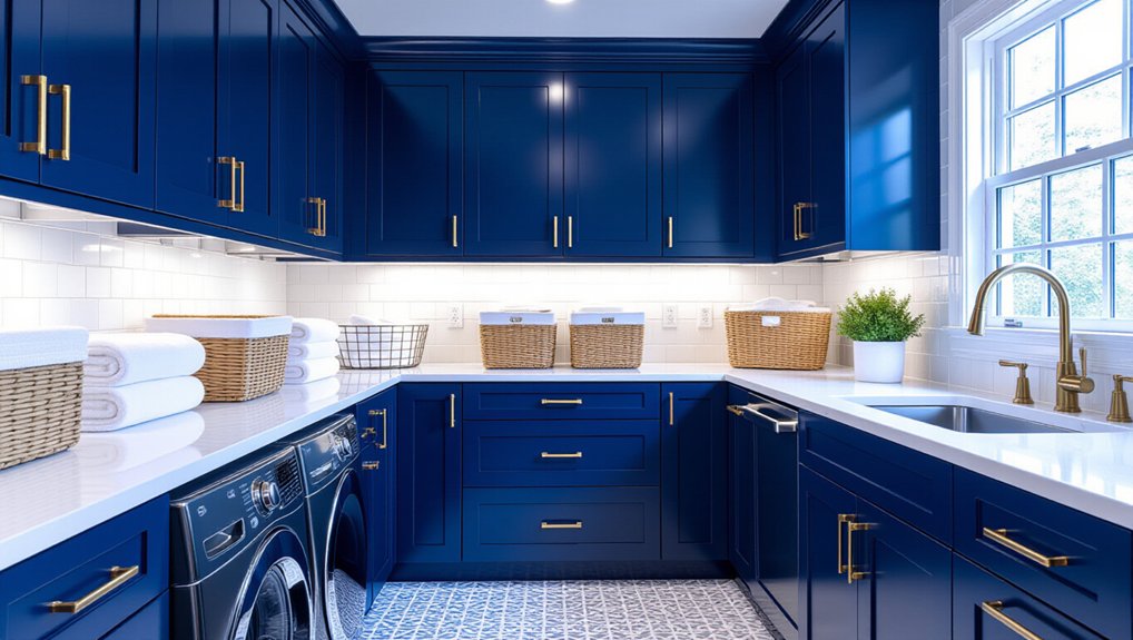 blue laundry room cabinets