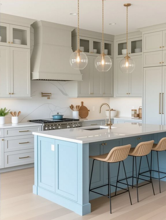 bold blue island kitchen