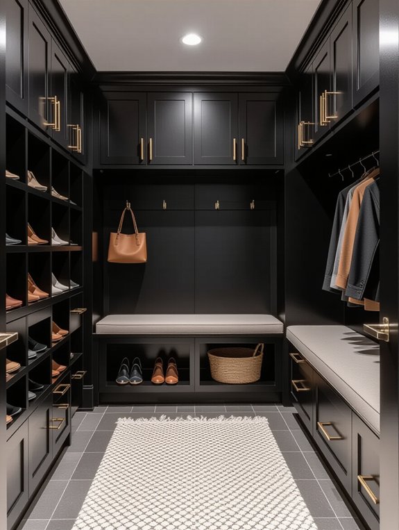 bold hardware enhances black cabinets