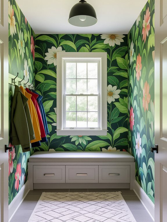 bold mural transforms mudroom