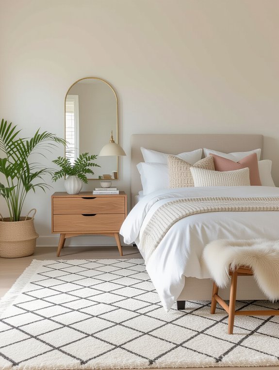 bold rug enhances bedroom