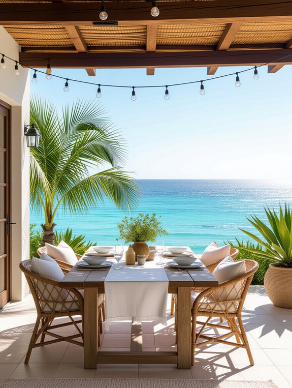 coastal outdoor dining setup