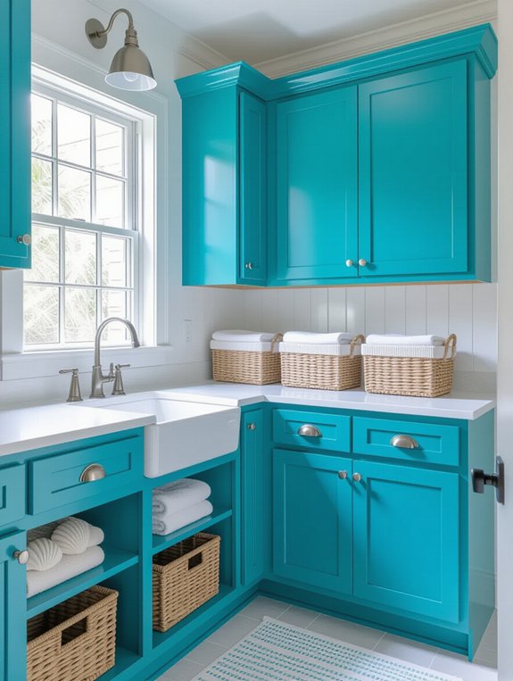 coastal themed turquoise cabinets