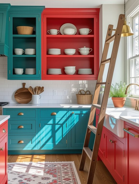 colorful kitchen shelf makeover