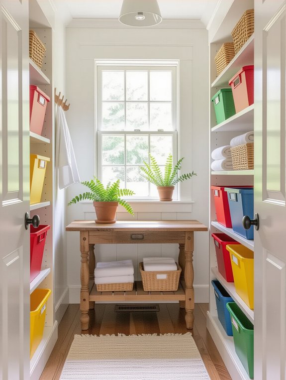 colorful organized laundry bins