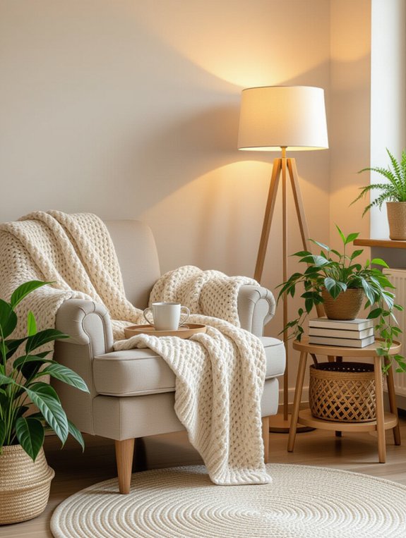 cozy chair soft blankets