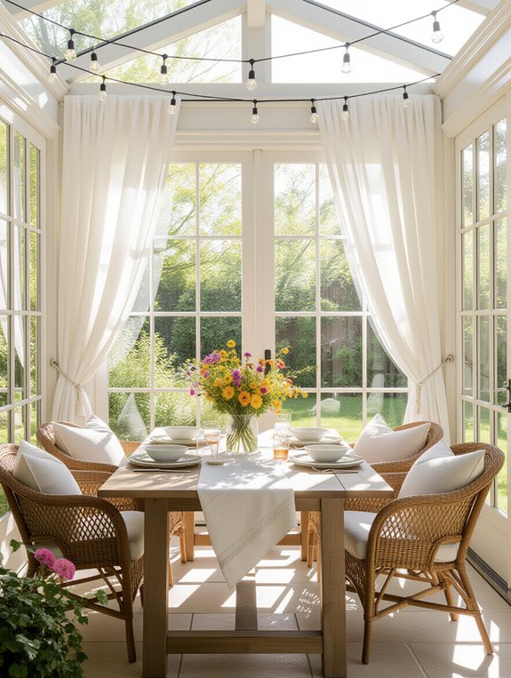 cozy enclosed sunroom dining