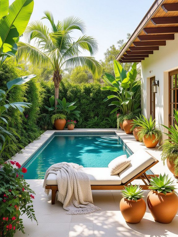 cozy poolside plant arrangements
