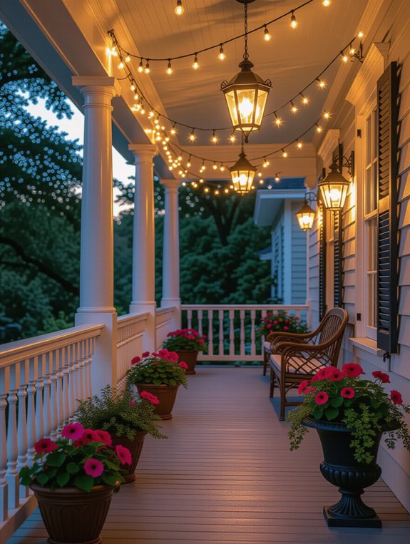 cozy porch with string lights