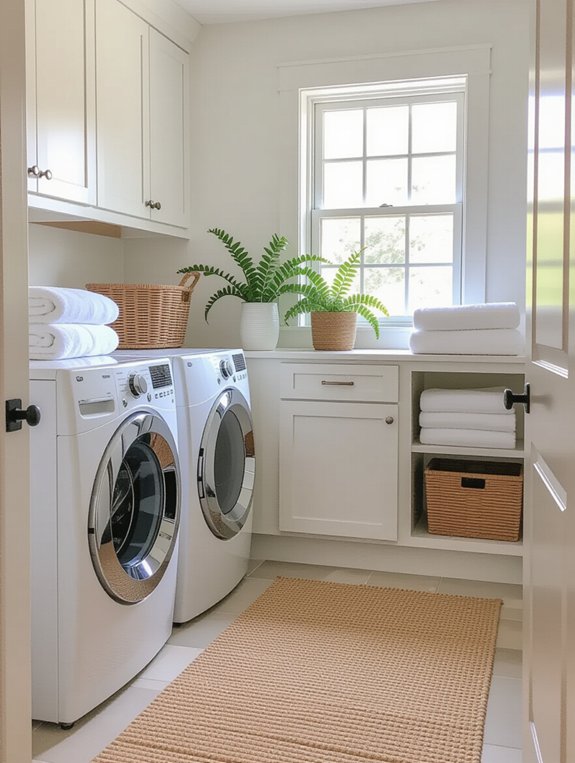 cozy rug enhances laundry room