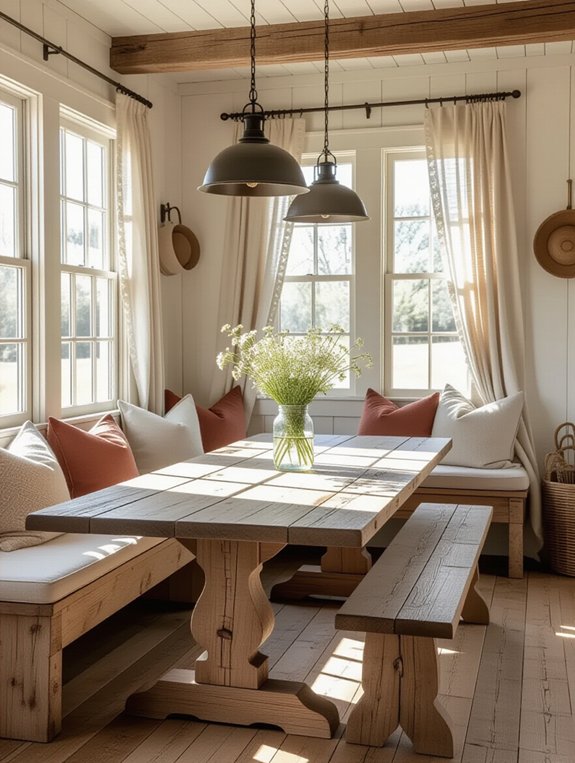 cozy rustic bench seating