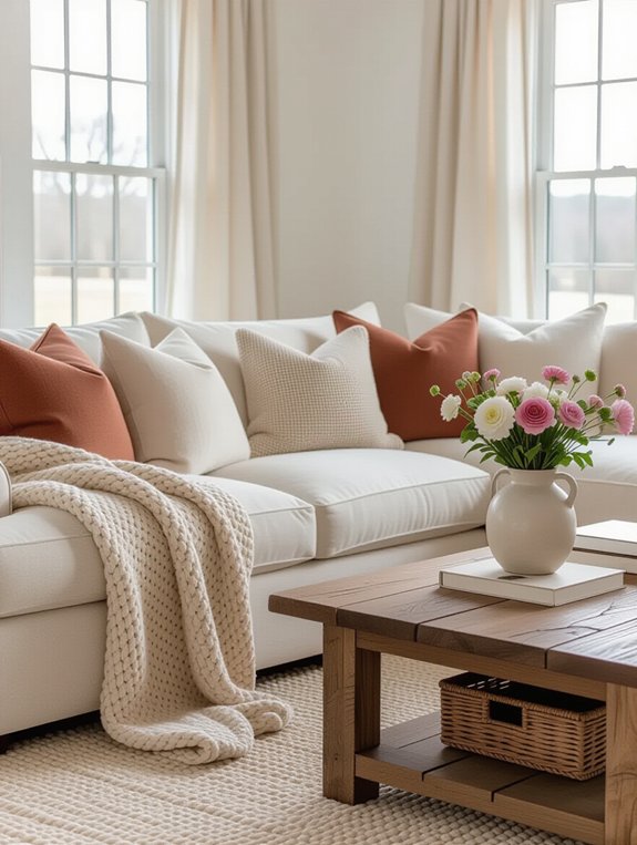 cozy vibrant layered pillows