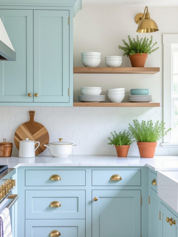 eclectic light blue cabinets