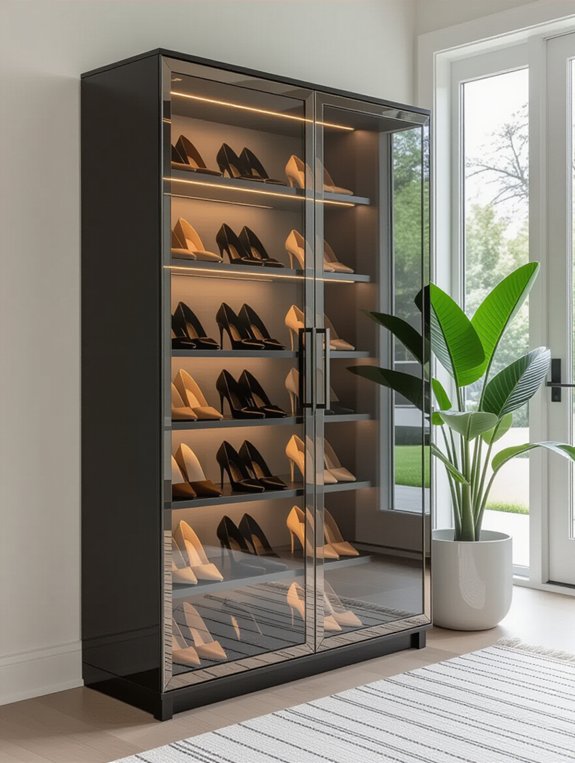 elegant glass shoe cabinet