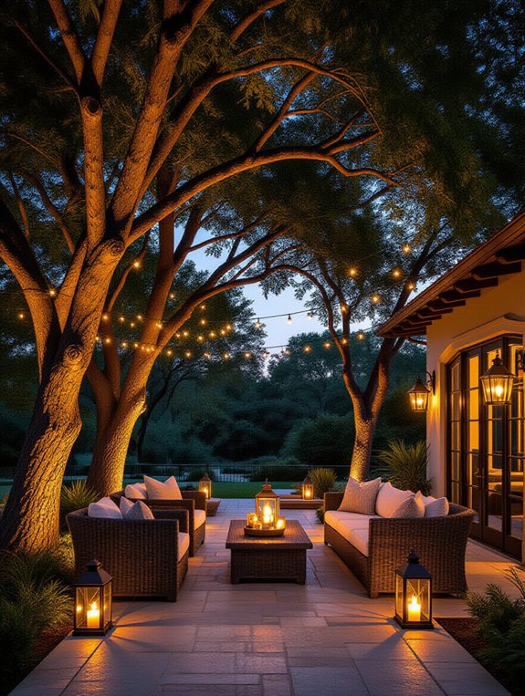 enchanting up lit trees ambiance