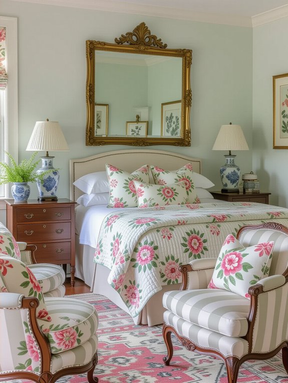 floral patterns enhance bedrooms