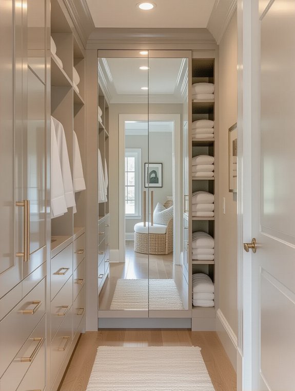 glossy mirrored linen closet