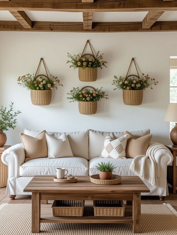 hanging textured woven baskets