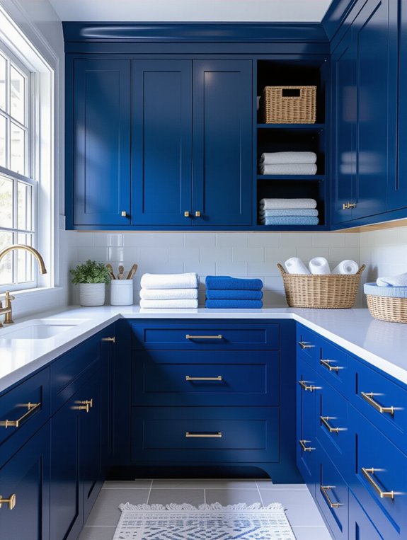 marine blue white trim