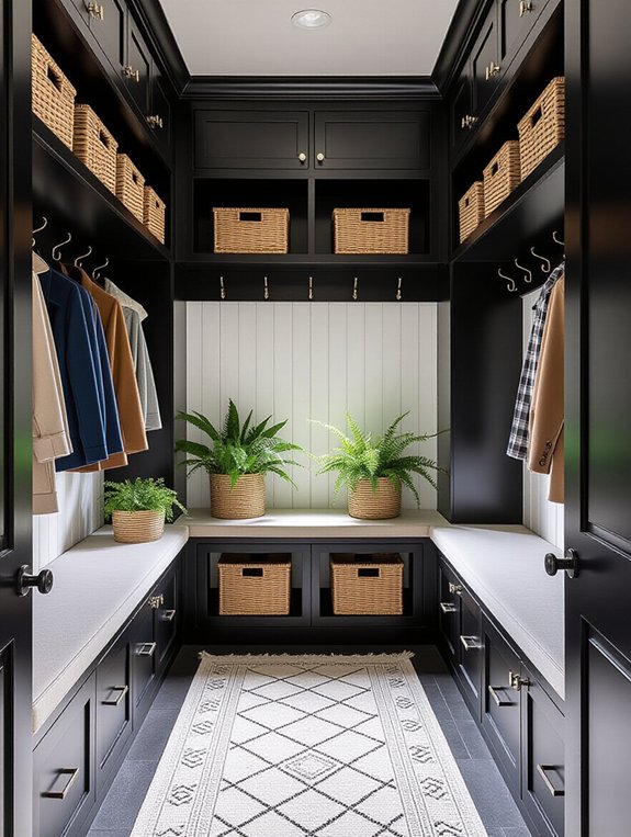 modern mudroom with organization