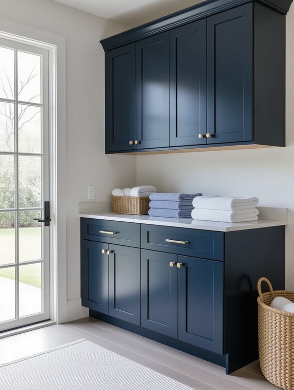 navy blue minimalist cabinets