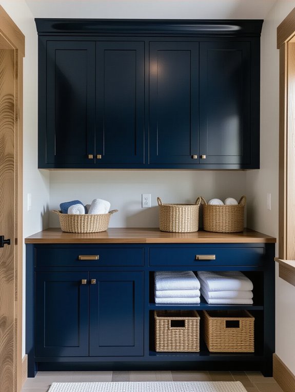 navy cabinetry natural wood