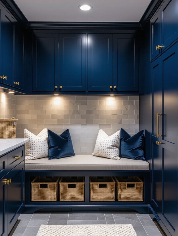 navy mudroom laundry organization style
