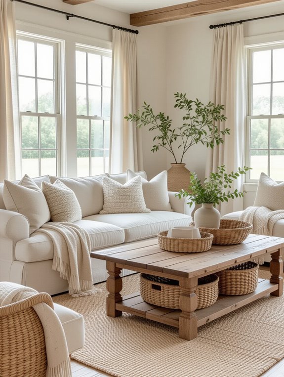 neutral colors enhance rustic charm