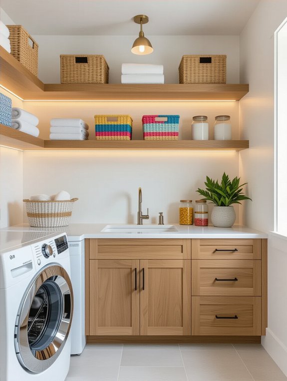 open shelving enhances laundry room