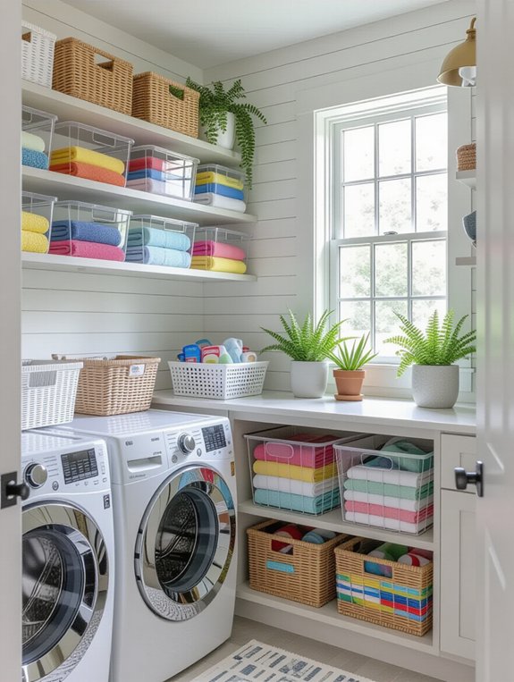 organize laundry with bins