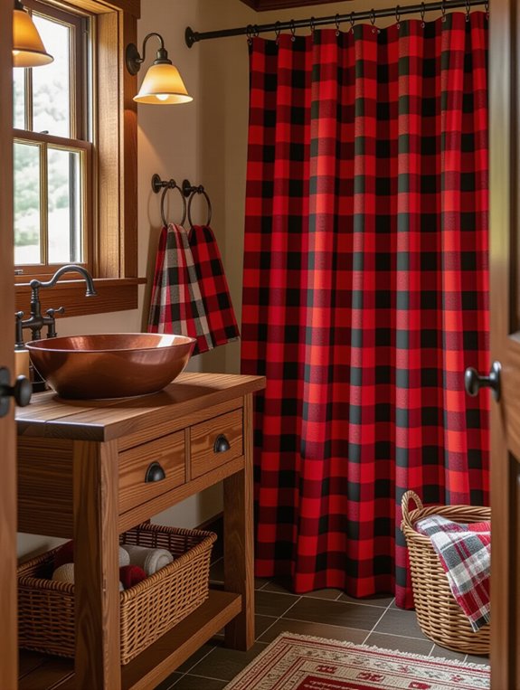 plaid fabrics enhance bathrooms