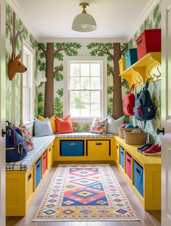 playful colorful mudroom design