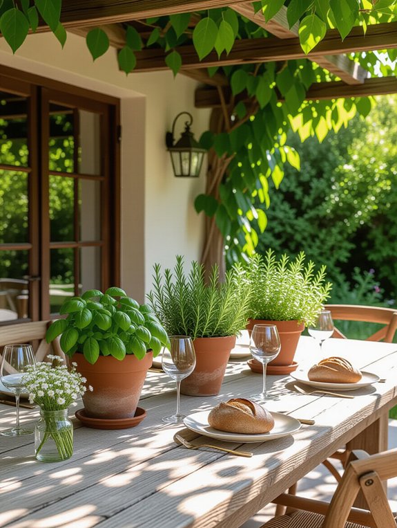 potted herb table centerpieces