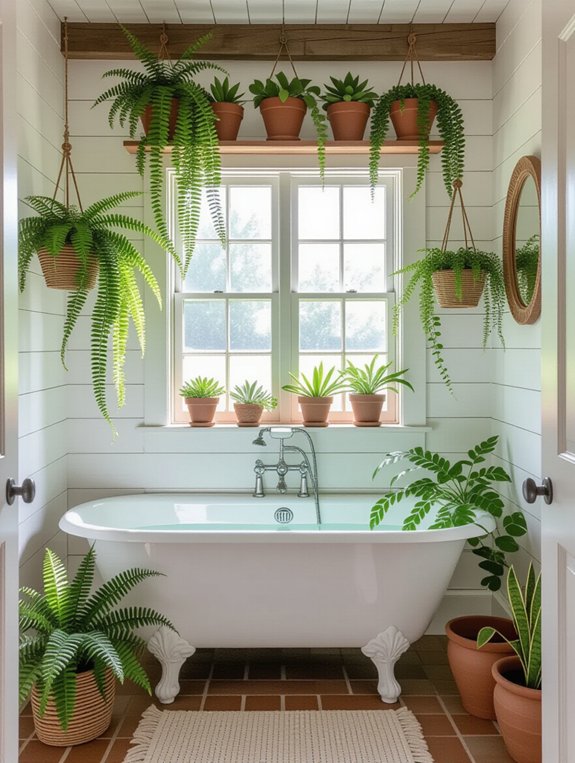 potted plants enhance bathroom ambiance