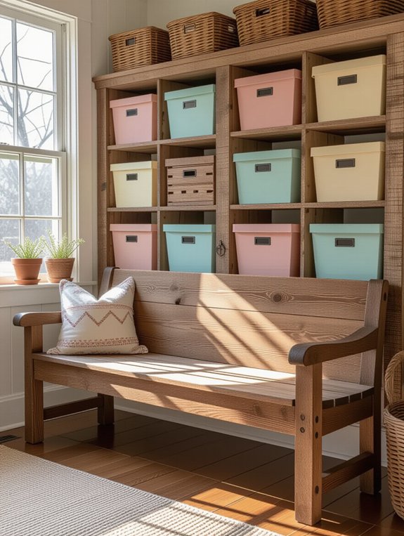 rustic bench with storage