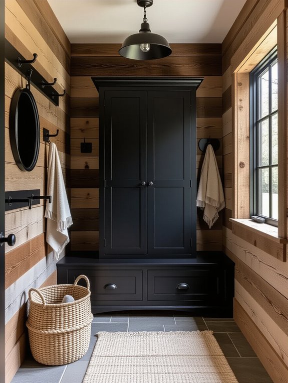 rustic black accented mudroom