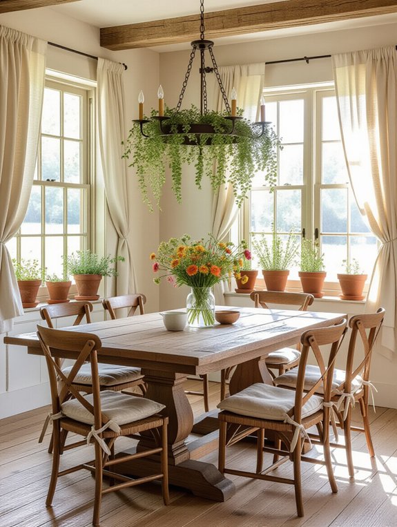 rustic dining room greenery