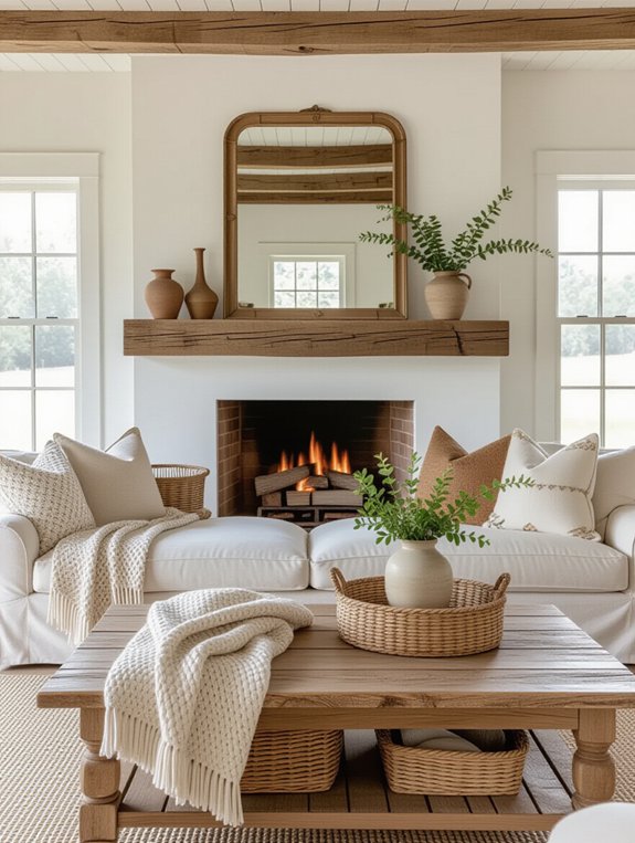 rustic wooden fireplace mantel