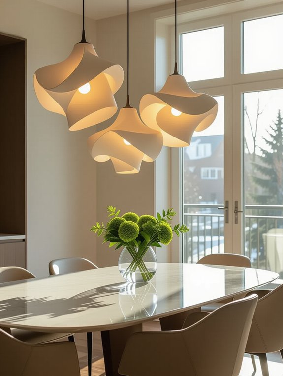 sculptural lighting transforms dining