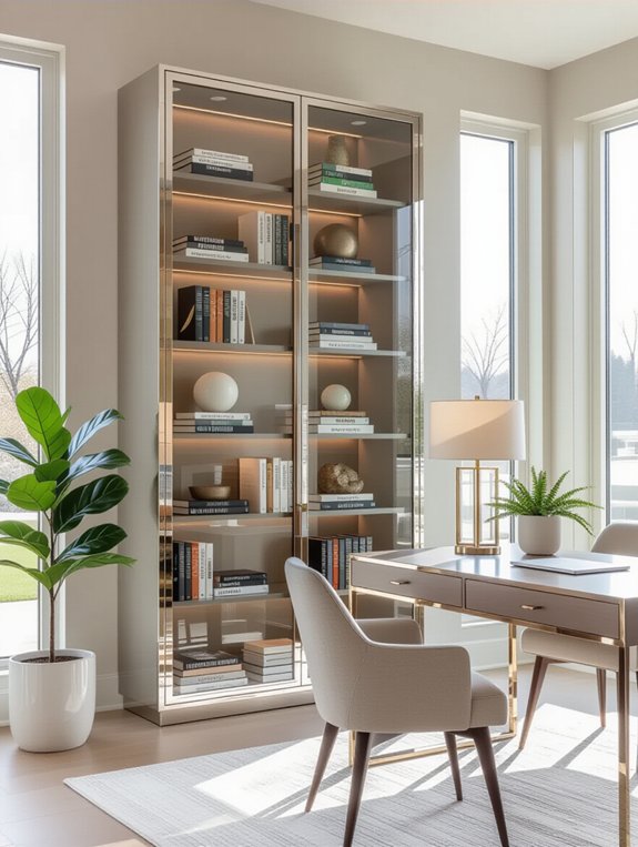 sleek functional glass cabinets