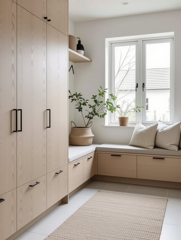 sleek scandinavian mudroom design